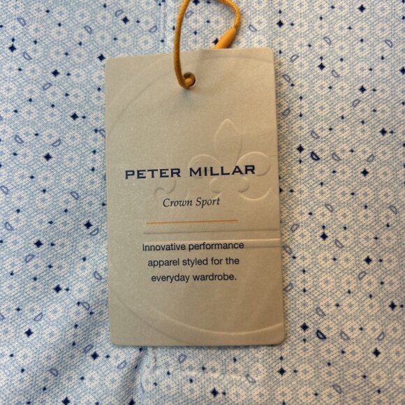 Peter Millar Summer Comfort Tailored Golf Shirt 3 Button Polo Blue Print SZ Med - Picture 6 of 8